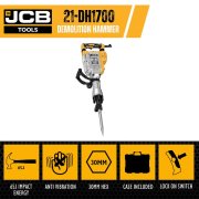 JCB Corded 1700W Demolition Hammer Breaker in Case, 1900bpm, 75j of Impact Force